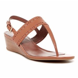 COLE HAAN • Brown Elsie Thong Wedge Sandals, 9